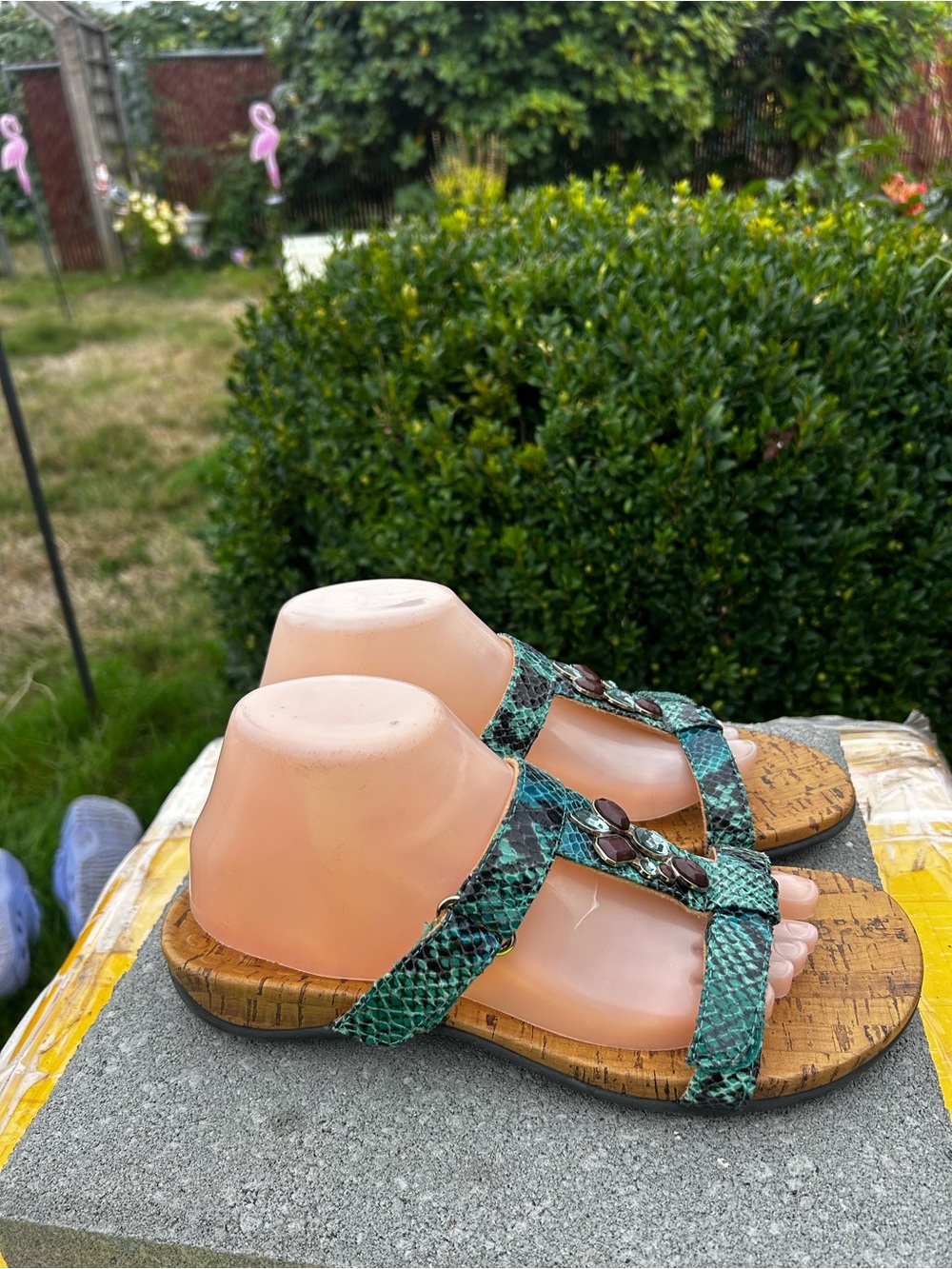 Vionic Viviana Women’s Green Snakeskin-Pattern Slide Sandals Size 9